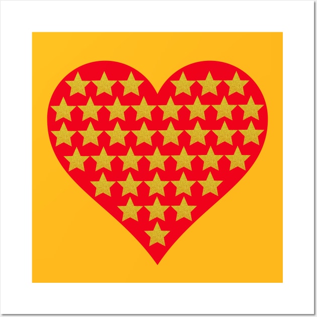 Little gold stars in red heart. Wall Art by Nano-none